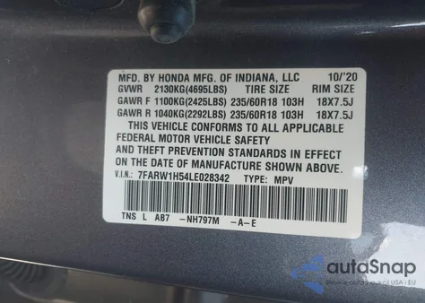 2020 Honda Cr-V 2Wd Ex z USA, uszkodzony, nr VIN 7FARW1H54LE028342